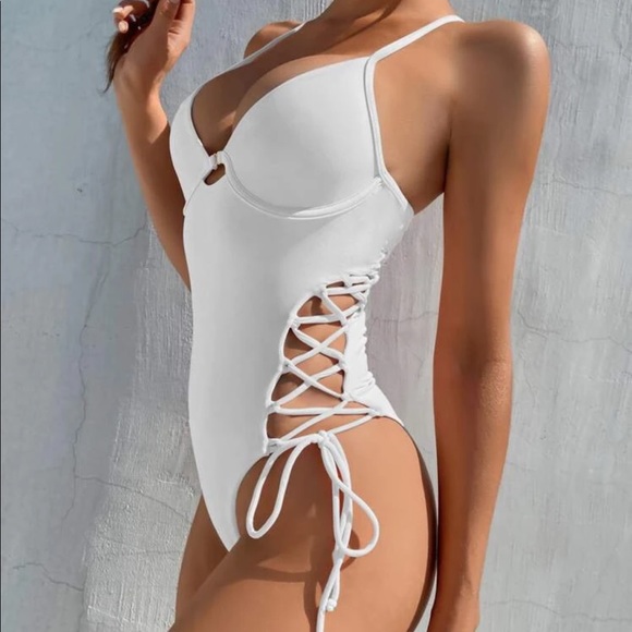 Cutout sexy one piece swimsuit push up tie mint - Picture 6 of 8